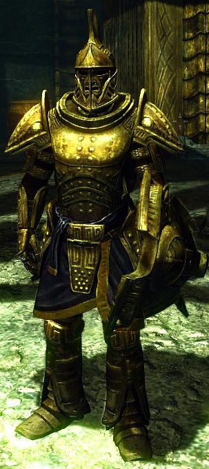 A screenshot of dwarven armor in Skyrim